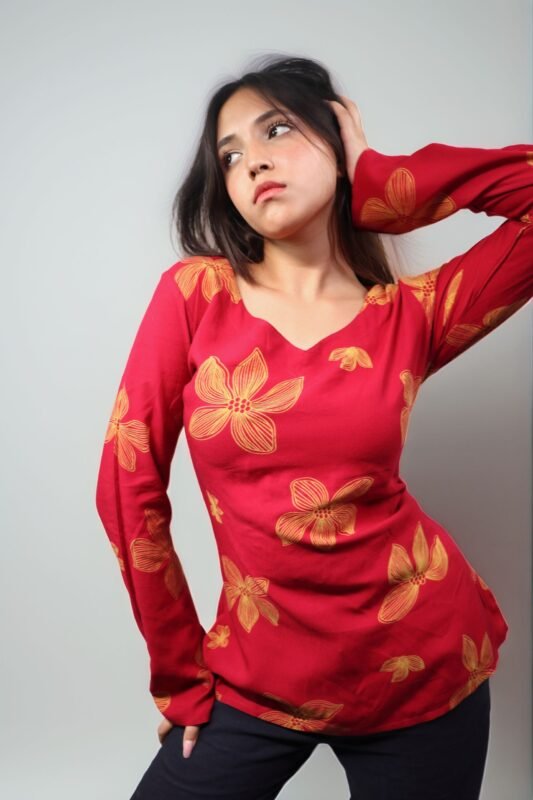 Full sleeve floral corset kurti for women
