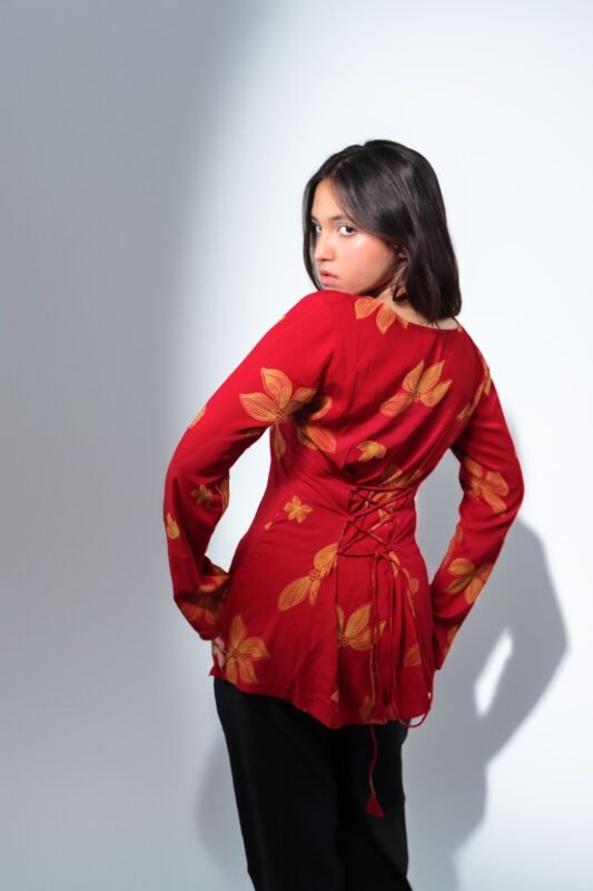 Floral corset kurti with adjustable back dori ties