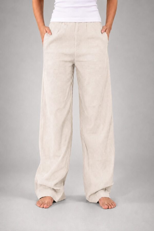 Beige relaxed linen trousers front view